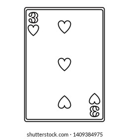 three of hearts card icon cartoon black and white vector illustration graphic design