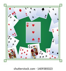 three of hearts card icon cartoon deck of cards on frame vector illustration graphic design