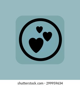 Three hearts in circle, in square, on pale blue background