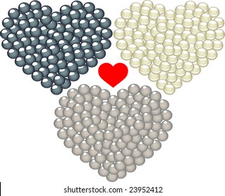 Three of hearts decorated in pearls