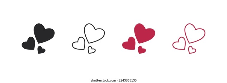 Three hearts in different variations rise up. Vector icon.