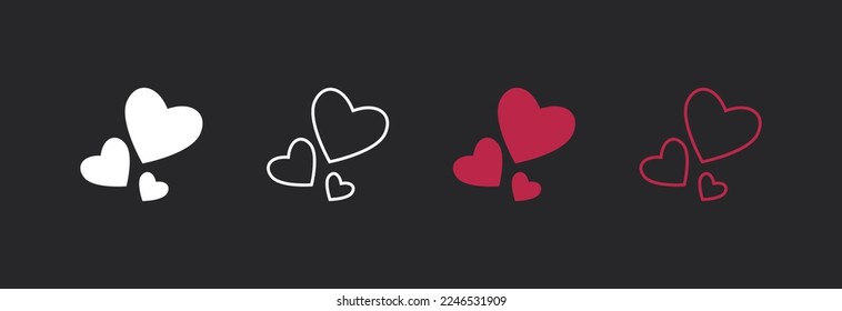 Tres corazones en diferentes variaciones se levantan. Icono del vector.
