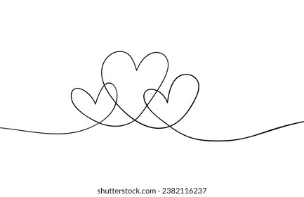 Three hearts drawn by one сontinuous line, Human relationship concept, Vector illustration symbol of love