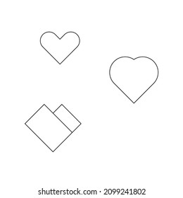 Three hearts are drawn on a white background