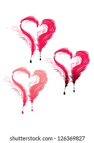 Three hearts and feathers and drops.