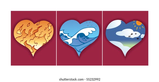 Three hearts: fire, water and air