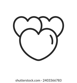 Three Hearts Icon - Linear Vector Pictogram for  Interconnected Love Symbol, Trio of Hearts for Romantic Designs and Valentine's Day Illustrations