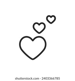 Icono de tres corazones - Pictograma vectorial lineal para amor, romance y Día de San Valentín. Elegante símbolo de afecto y relación