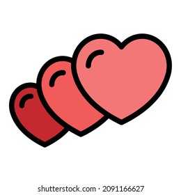 Three Hearts Icon. Outline Three Hearts Vector Icon Color Flat Isolated