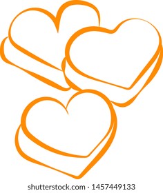 Tres corazones, ilustración, vector sobre fondo blanco.