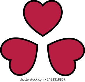 Three hearts isolated on white background. Flat vector illustration.