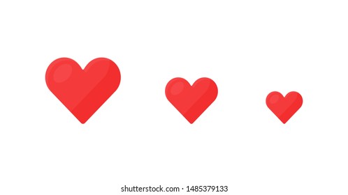 three hearts love flat simple red color