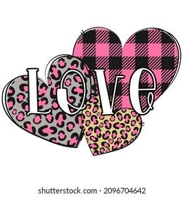 Three hearts with love letters, valentine day. Vector illustration.
