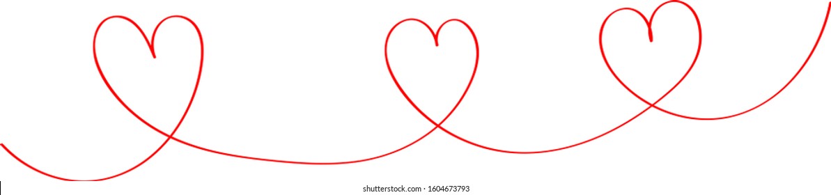 Three hearts on one line - outline drawing for an emblem or logo. Template for greeting card for Valentine's Day.