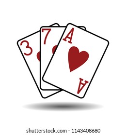 Three hearts playing cards vector illustration
