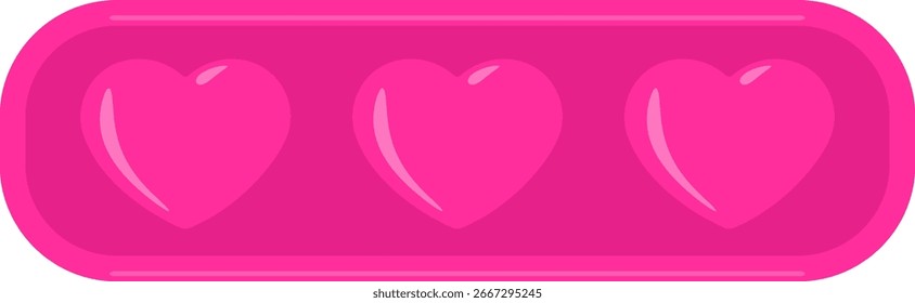 THREE HEARTS IN SEQUENCE AS A BUTTON AND SIGN FOR A GAME OR APPLICATION