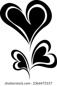 Tatuaje de tres corazones, ilustración de tatuajes, vector sobre un fondo blanco.