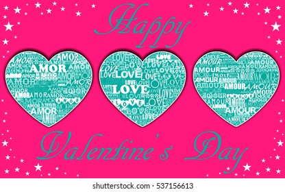Three hearts Valentine's Day card.