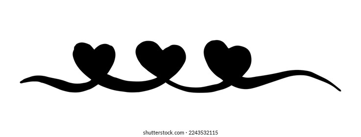 Three Hearts Valentine's Day swash hand painted with brush and ink
