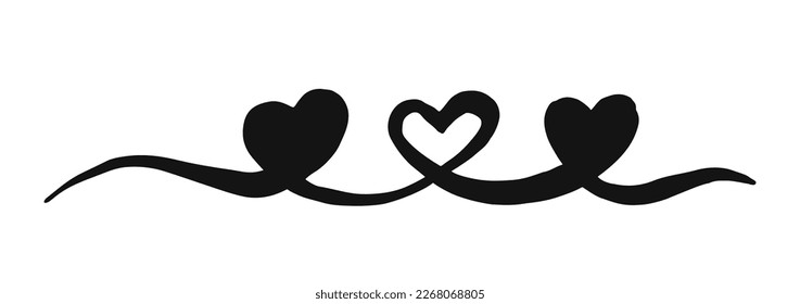 Three Hearts Valentine's Day swash hand painted with brush and ink