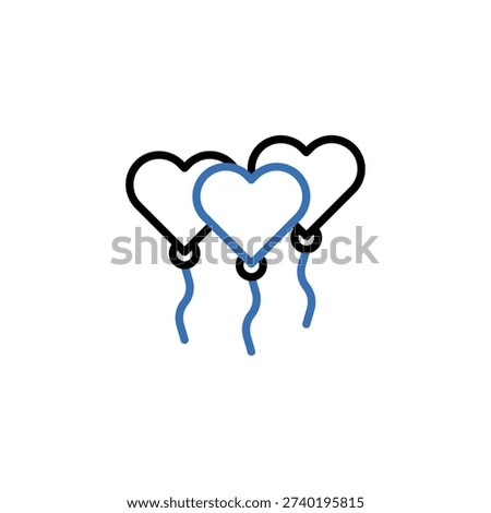 Three heart-shaped balloons icon in black and blue, symbolizing love, celebration, and special occasions.