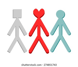 Three heavily stylized figures