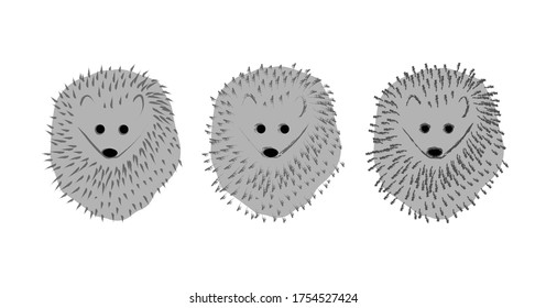 Three hedgehogs are drawn with a brush. vector.
