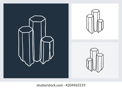 Three hexagonal basalt columns in a line art style