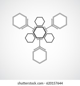 Three hexagonal cells that are attached to the main cell