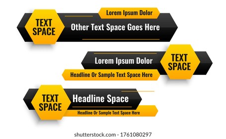 three hexagonal style lower third banners design