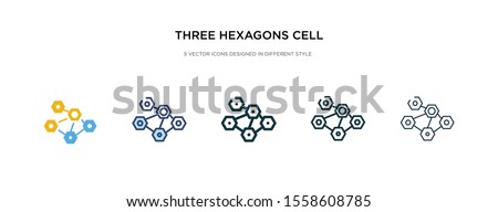 three hexagons cell icon in different style vector illustration. two colored and black three hexagons cell vector icons designed in filled, outline, line and stroke style can be used for web,