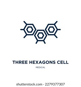 three hexagons cell icon from medical collection. Thin linear three hexagons cell, cell, three outline icon isolated on white background. Line vector three hexagons cell sign, symbol for web and 