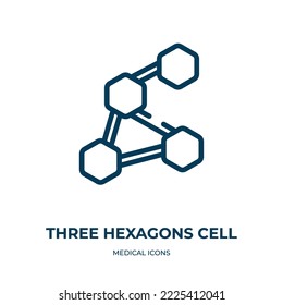 Three hexagons cell symbol icon. Linear vector illustration from medical icons collection. Outline three hexagons cell symbol icon vector. Thin line symbol for use on web and mobile apps, logo, print 