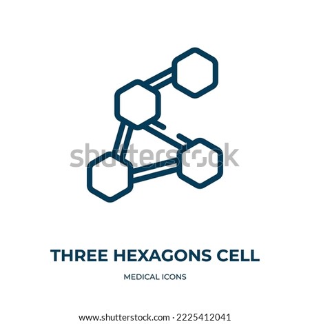 Three hexagons cell symbol icon. Linear vector illustration from medical icons collection. Outline three hexagons cell symbol icon vector. Thin line symbol for use on web and mobile apps, logo, print 