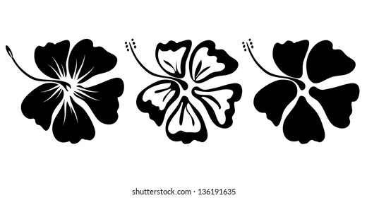 Three Hibiscus Flower Silhouettes For Design Vector