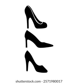 Three high heels silhouette vector illustration design on white background.