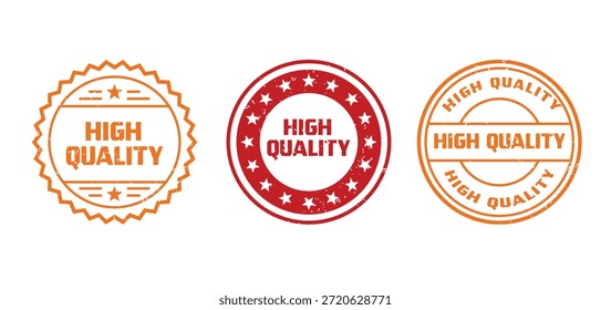 Tres sellos de alta calidad con colores naranja y rojo sobre un fondo blanco para indicar la silueta de productos o servicios premium