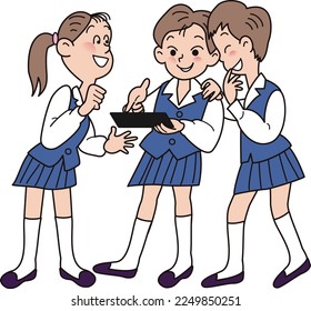 Tres chicas de secundaria mirando una tableta
