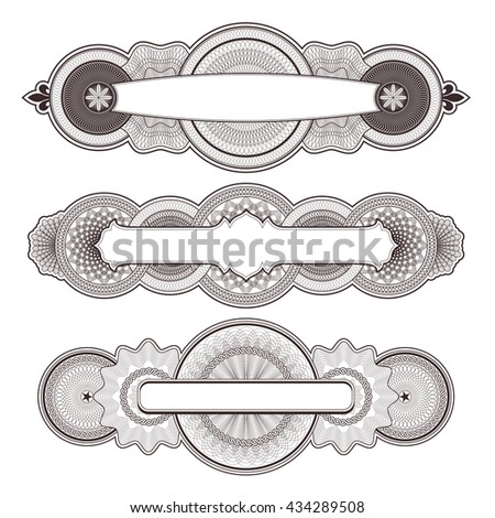 three highly detailed guilloche panels/design elements