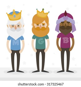 the three hipsters kings of orient on a white background. Trendy print design