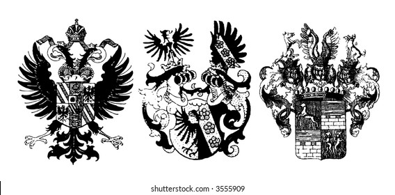 Three historical shields on white - can be used how background (vector, illustration)