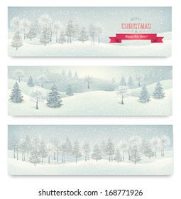 Three holiday landscape banners. Vector. 