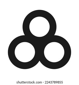 Icono de forma de tres círculos huecos. Un grupo de 3 formas de línea redonda en una formación triangular. Aislado sobre un fondo blanco.