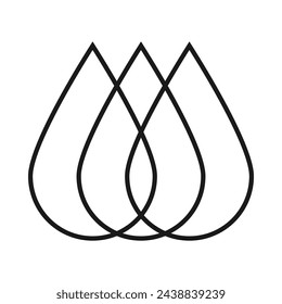 Icono de trazo de tres gotas huecas superpuestas. Símbolo de contorno creado a partir de formas colgantes aisladas sobre un fondo blanco.