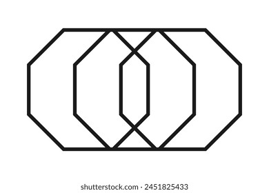 Three hollow overlapping octagons, stroke icon. An outline symbol made from octagonal shapes. Isolated on a white background.