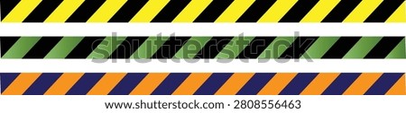 Three horizontal bands featuring bold diagonal stripes in contrasting color combinations: yellow and black, green and black, and orange and navy.