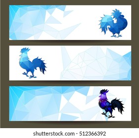 Three Horizontal  banners set for chinese new year of rooster     