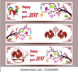 Three Horizontal  banners set for chinese new year of rooster     