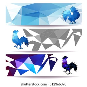 Three Horizontal  banners set for chinese new year of rooster     