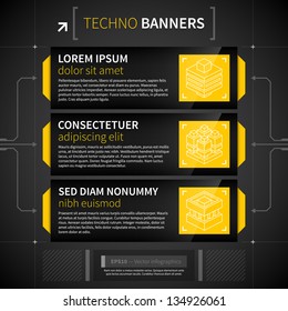 Three horizontal banners in techno style.